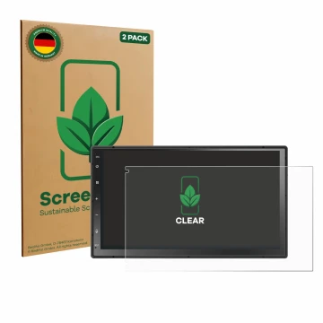 Face avant d’un emballage produit avec le logo de la marque ScreenLeaf. À côté, l’appareil Atoto A5LG2B7T 7