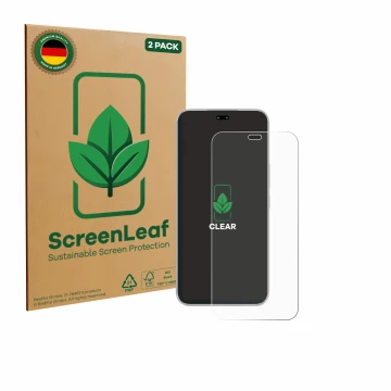 Face avant d’un emballage produit avec le logo de la marque ScreenLeaf. À côté, l’appareil Honor 400 Pro est représenté avec l