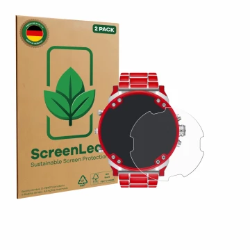 Face avant d’un emballage produit avec le logo de la marque ScreenLeaf. À côté, l’appareil Diesel DZ7480 Mr. Daddy 2.0 est rep