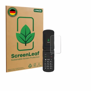 Face avant d’un emballage produit avec le logo de la marque ScreenLeaf. À côté, l’appareil AGM M10 est représenté avec la prot