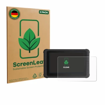 Face avant d’un emballage produit avec le logo de la marque ScreenLeaf. À côté, l’appareil Webfleet PRO 8475 est représenté av