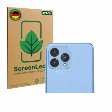 Face avant d’un emballage produit avec le logo de la marque ScreenLeaf. À côté, l’appareil Cubot P80 (Caméra UNIQUEMENT) est r