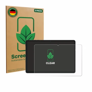 Face avant d’un emballage produit avec le logo de la marque ScreenLeaf. À côté, l’appareil Tabwee RM2025 10.1