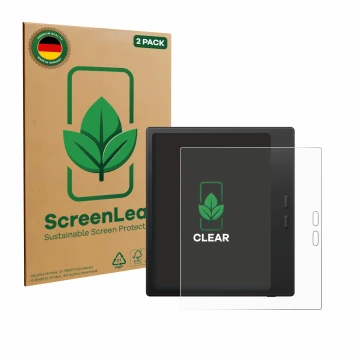 Face avant d’un emballage produit avec le logo de la marque ScreenLeaf. À côté, l’appareil Boox Go Color 7 Gen II est représen