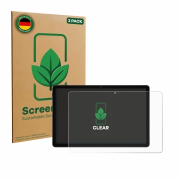 Face avant d’un emballage produit avec le logo de la marque ScreenLeaf. À côté, l’appareil Doogee Tab A9 Pro+ est représenté a