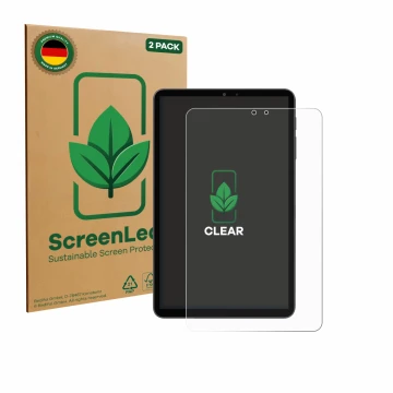Face avant d’un emballage produit avec le logo de la marque ScreenLeaf. À côté, l’appareil Alldocube iPlay 70 mini Pro est rep