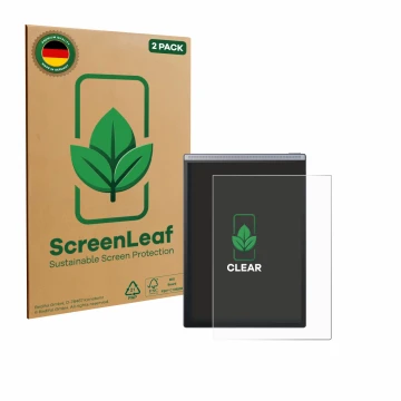 Face avant d’un emballage produit avec le logo de la marque ScreenLeaf. À côté, l’appareil iflytek Ainote Air 2 est représenté
