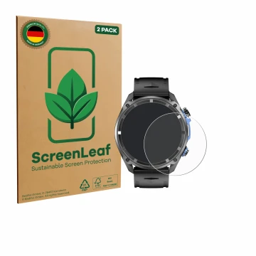 Face avant d’un emballage produit avec le logo de la marque ScreenLeaf. À côté, l’appareil Rogbid GeoX1 1.43
