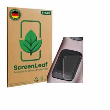 Face avant d’un emballage produit avec le logo de la marque ScreenLeaf. À côté, l’appareil Specialized Turbo Levo 4 est représ