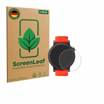 Face avant d’un emballage produit avec le logo de la marque ScreenLeaf. À côté, l’appareil Nothing CMF Watch 3 Pro est représe