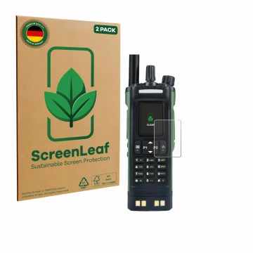 Face avant d’un emballage produit avec le logo de la marque ScreenLeaf. À côté, l’appareil Baofeng DM-32 est représenté avec l