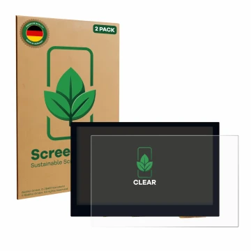 Face avant d’un emballage produit avec le logo de la marque ScreenLeaf. À côté, l’appareil Waveshare 4.3