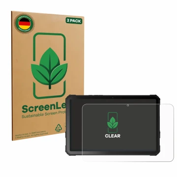 Face avant d’un emballage produit avec le logo de la marque ScreenLeaf. À côté, l’appareil Fossibot DT3 5G est représenté avec