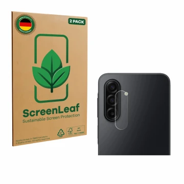 Face avant d’un emballage produit avec le logo de la marque ScreenLeaf. À côté, l’appareil Samsung Galaxy A17 5G (Caméra UNIQU