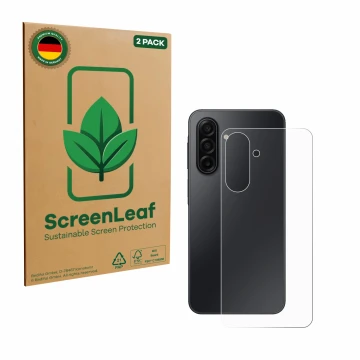 Face avant d’un emballage produit avec le logo de la marque ScreenLeaf. À côté, l’appareil Samsung Galaxy A17 5G (Arrière) est