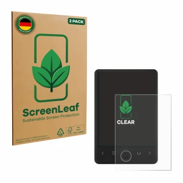 Face avant d’un emballage produit avec le logo de la marque ScreenLeaf. À côté, l’appareil SPC Light 2 est représenté avec la 