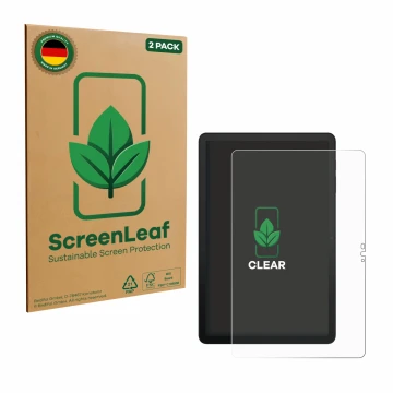 Face avant d’un emballage produit avec le logo de la marque ScreenLeaf. À côté, l’appareil Telekom T Tablet 2 est représenté a