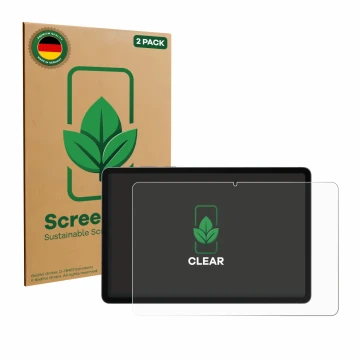 Face avant d’un emballage produit avec le logo de la marque ScreenLeaf. À côté, l’appareil Samsung Galaxy Tab S11 est représen