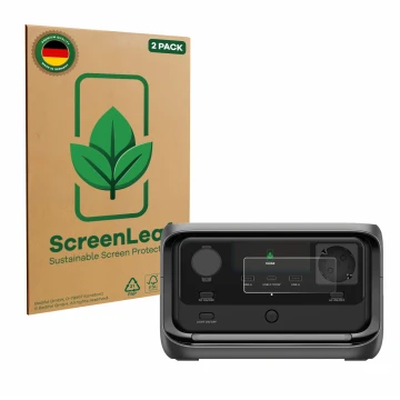 Face avant d’un emballage produit avec le logo de la marque ScreenLeaf. À côté, l’appareil EcoFlow River 3 Plus est représenté