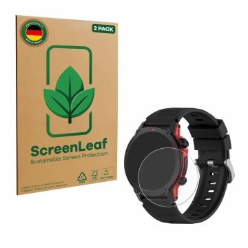 Face avant d’un emballage produit avec le logo de la marque ScreenLeaf. À côté, l’appareil Popglory S136 est représenté avec l