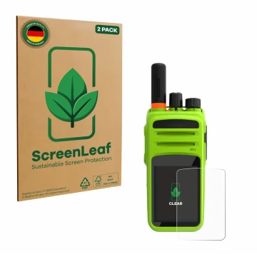 Face avant d’un emballage produit avec le logo de la marque ScreenLeaf. À côté, l’appareil Talkpod N58 Plus est représenté ave