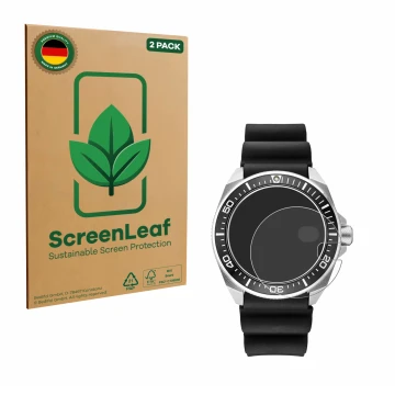 Face avant d’un emballage produit avec le logo de la marque ScreenLeaf. À côté, l’appareil Seiko Prospex SRPE37 est représenté