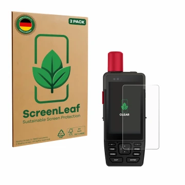 Face avant d’un emballage produit avec le logo de la marque ScreenLeaf. À côté, l’appareil Garmin GPSMAP H1i Plus est représen