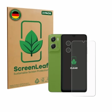 Face avant d’un emballage produit avec le logo de la marque ScreenLeaf. À côté, l’appareil Motorola Moto G06 Power (Avant+Camé