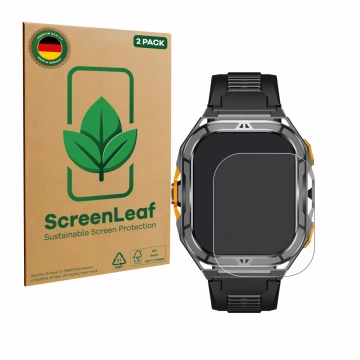 Face avant d’un emballage produit avec le logo de la marque ScreenLeaf. À côté, l’appareil Stahlgear Thor 3.0 est représenté a