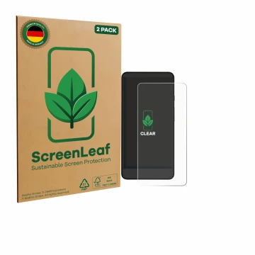Face avant d’un emballage produit avec le logo de la marque ScreenLeaf. À côté, l’appareil Xiaomi Moaan InkPalm Mini Plus 2 es