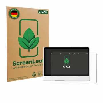 Face avant d’un emballage produit avec le logo de la marque ScreenLeaf. À côté, l’appareil eufy Smart Display E10 est représen