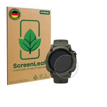 Face avant d’un emballage produit avec le logo de la marque ScreenLeaf. À côté, l’appareil Coros NOMAD est représenté avec la 