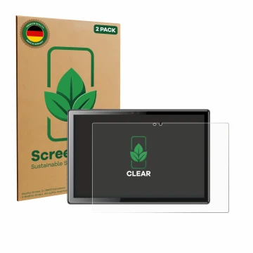 Face avant d’un emballage produit avec le logo de la marque ScreenLeaf. À côté, l’appareil Tibuta A10 10.1