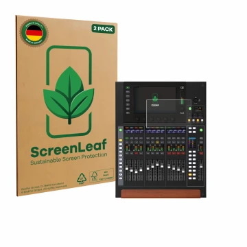 Face avant d’un emballage produit avec le logo de la marque ScreenLeaf. À côté, l’appareil Behringer Wing Compact est représen