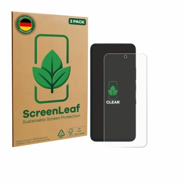 Face avant d’un emballage produit avec le logo de la marque ScreenLeaf. À côté, l’appareil TCL NXTPAPER 60 Ultra est représent