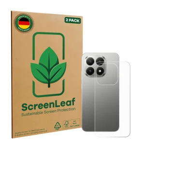Face avant d’un emballage produit avec le logo de la marque ScreenLeaf. À côté, l’appareil Xiaomi 15T (Arrière) est représenté