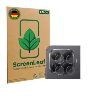 Face avant d’un emballage produit avec le logo de la marque ScreenLeaf. À côté, l’appareil Xiaomi 15T Pro (Caméra UNIQUEMENT) 