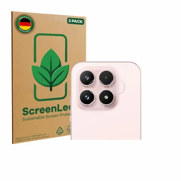Face avant d’un emballage produit avec le logo de la marque ScreenLeaf. À côté, l’appareil Xiaomi 17 (Caméra UNIQUEMENT) est r