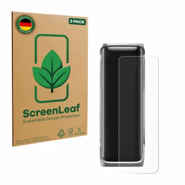 Face avant d’un emballage produit avec le logo de la marque ScreenLeaf. À côté, l’appareil EcoFlow Rapid Pro X est représenté 