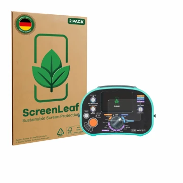 Face avant d’un emballage produit avec le logo de la marque ScreenLeaf. À côté, l’appareil Kewtech KT63DL est représenté avec 