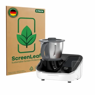 Face avant d’un emballage produit avec le logo de la marque ScreenLeaf. À côté, l’appareil TOKIT Omni Cook C2 est représenté a