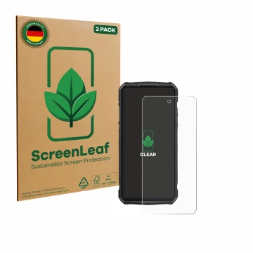 Face avant d’un emballage produit avec le logo de la marque ScreenLeaf. À côté, l’appareil Ulefone 29 pro est représenté avec 
