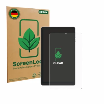Face avant d’un emballage produit avec le logo de la marque ScreenLeaf. À côté, l’appareil Ulefone Tab A9 Pro est représenté a