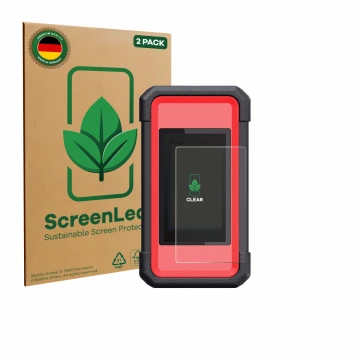 Face avant d’un emballage produit avec le logo de la marque ScreenLeaf. À côté, l’appareil Launch X431 SmartLink C V2.0 est re