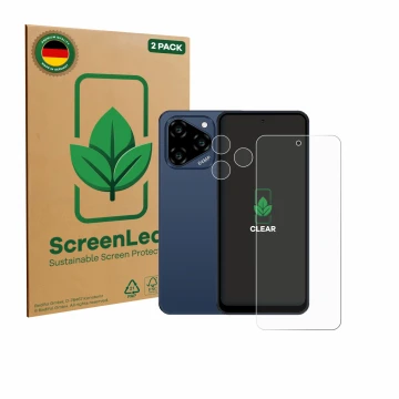 Face avant d’un emballage produit avec le logo de la marque ScreenLeaf. À côté, l’appareil Acer Acerone Liquid S262F5 (Avant+C