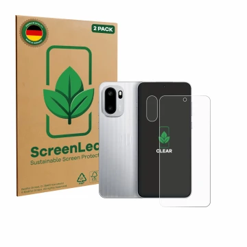 Face avant d’un emballage produit avec le logo de la marque ScreenLeaf. À côté, l’appareil OnePlus Ace 6 (Avant+Caméra) est re