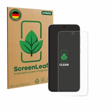 Face avant d’un emballage produit avec le logo de la marque ScreenLeaf. À côté, l’appareil Vivo X300 est représenté avec la pr