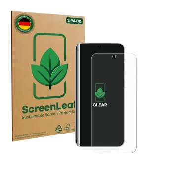 Face avant d’un emballage produit avec le logo de la marque ScreenLeaf. À côté, l’appareil Vivo X300 Pro est représenté avec l