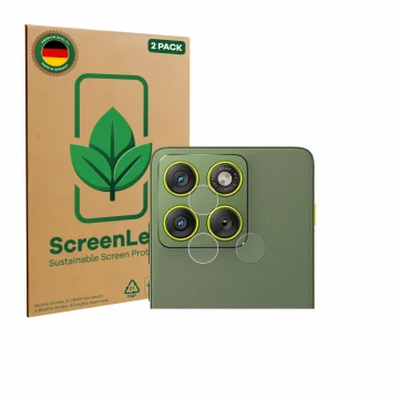 Face avant d’un emballage produit avec le logo de la marque ScreenLeaf. À côté, l’appareil Motorola Edge 70 (Caméra UNIQUEMENT