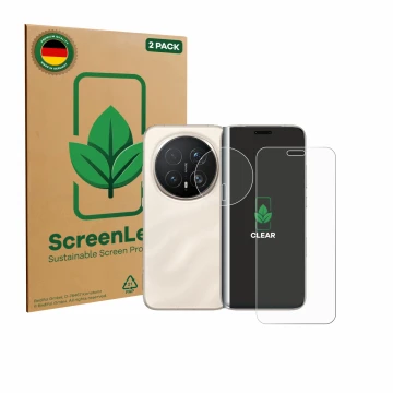 Face avant d’un emballage produit avec le logo de la marque ScreenLeaf. À côté, l’appareil Honor Magic 8 Pro (Avant+Caméra) es